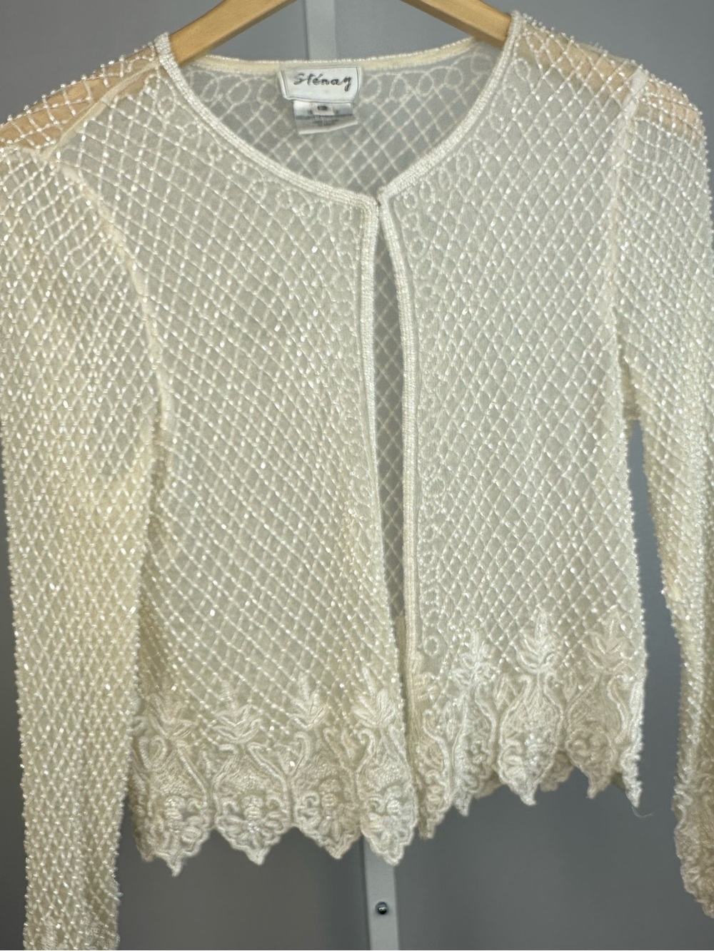 Vintage Sténay Silk Beaded Pearl Sequin Jacket Bridal Wedding Ivory 12